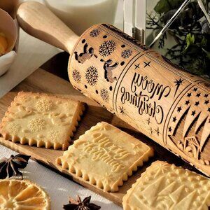 Christmas Nativity Embossed Rolling Pin for Holiday Cookies & Pastries
